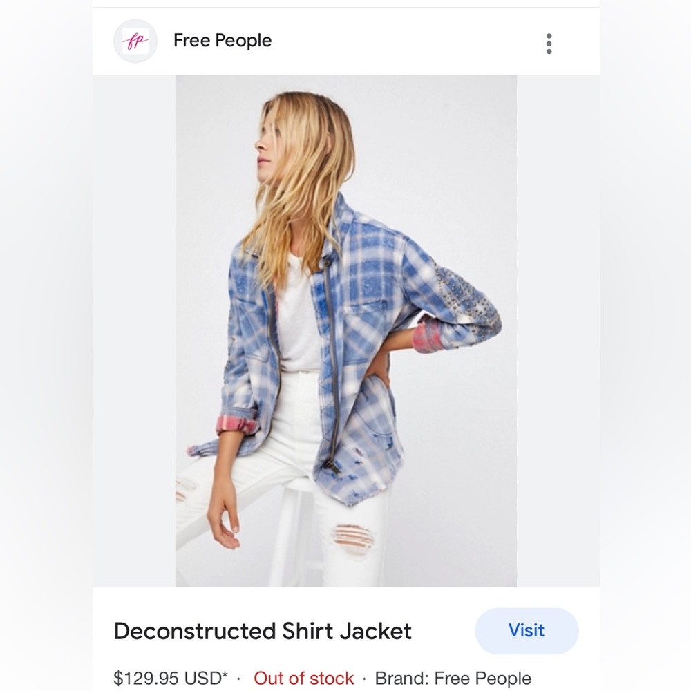 Free People Deconstructed Blue Plaid Shirt Jacket Medium-Large-Lightly Used